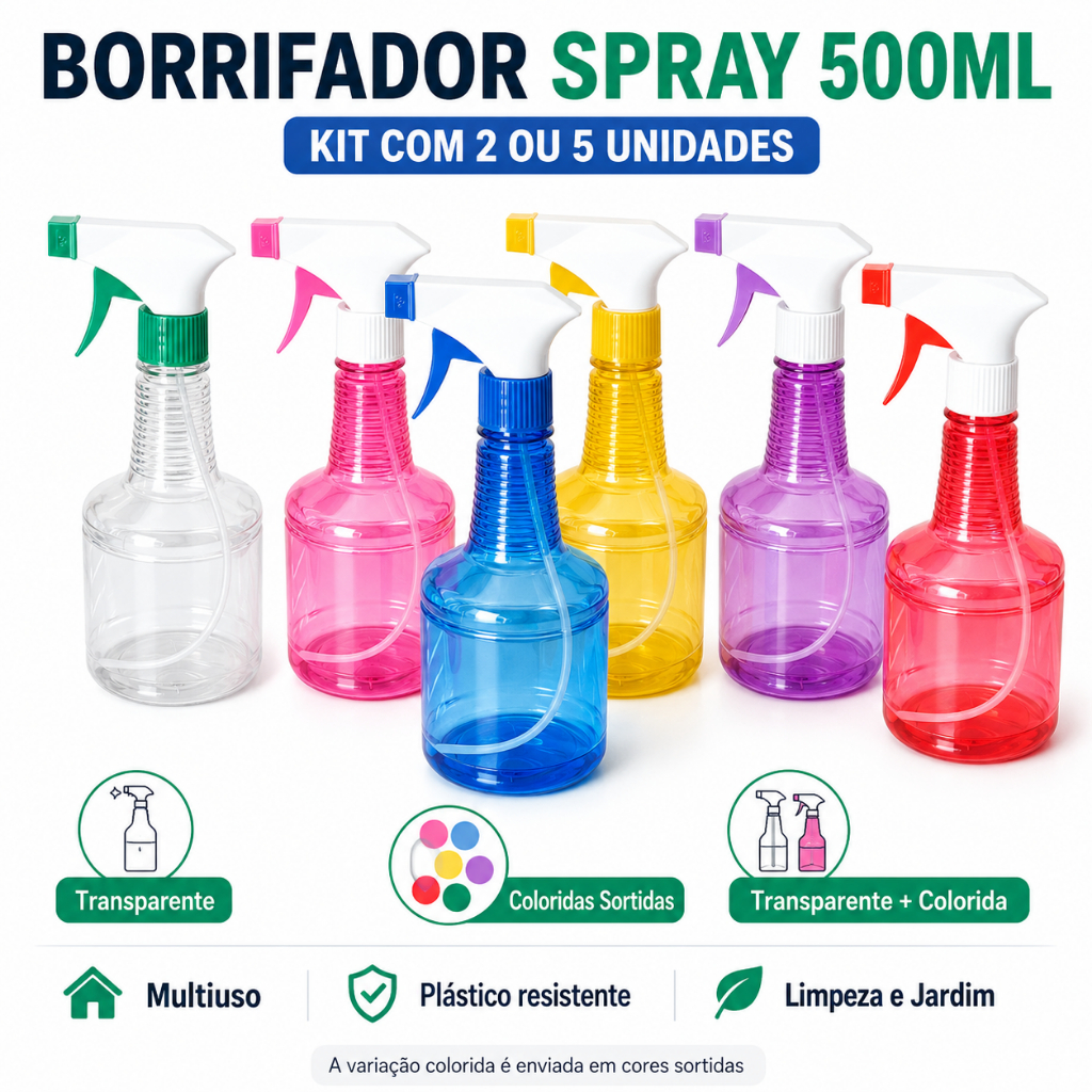 Borrifadores Spray 500ml Multiuso Limpeza Jardim Resistente Sortidos