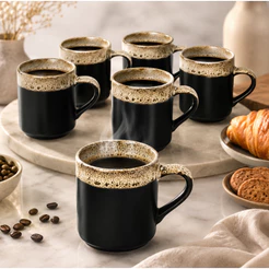 Kit 6 Xícaras de Café 50ml Porcelana Cerâmica Preta Café Expresso
