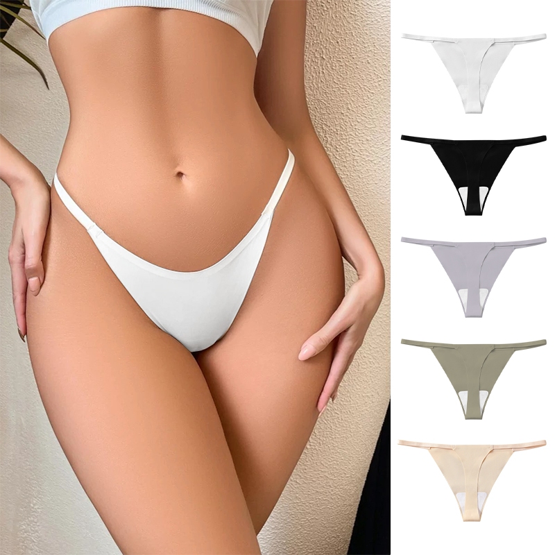Calcinha Tanga Feminina Sem Costura Seda Gelada Cintura Baixa Algodão Antibacteriana, Não marca para Legging Yoga, anti
