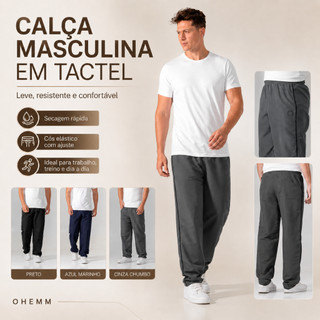 Calça Masculina Táctel Academia, Laser Confortável, Seca Rápido, Bolso e Cordão