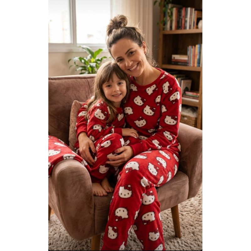 Pijama Infantil Feminino Longo Hello Kitty – Conjunto Inverno Manga Longa Super Confortável Menina