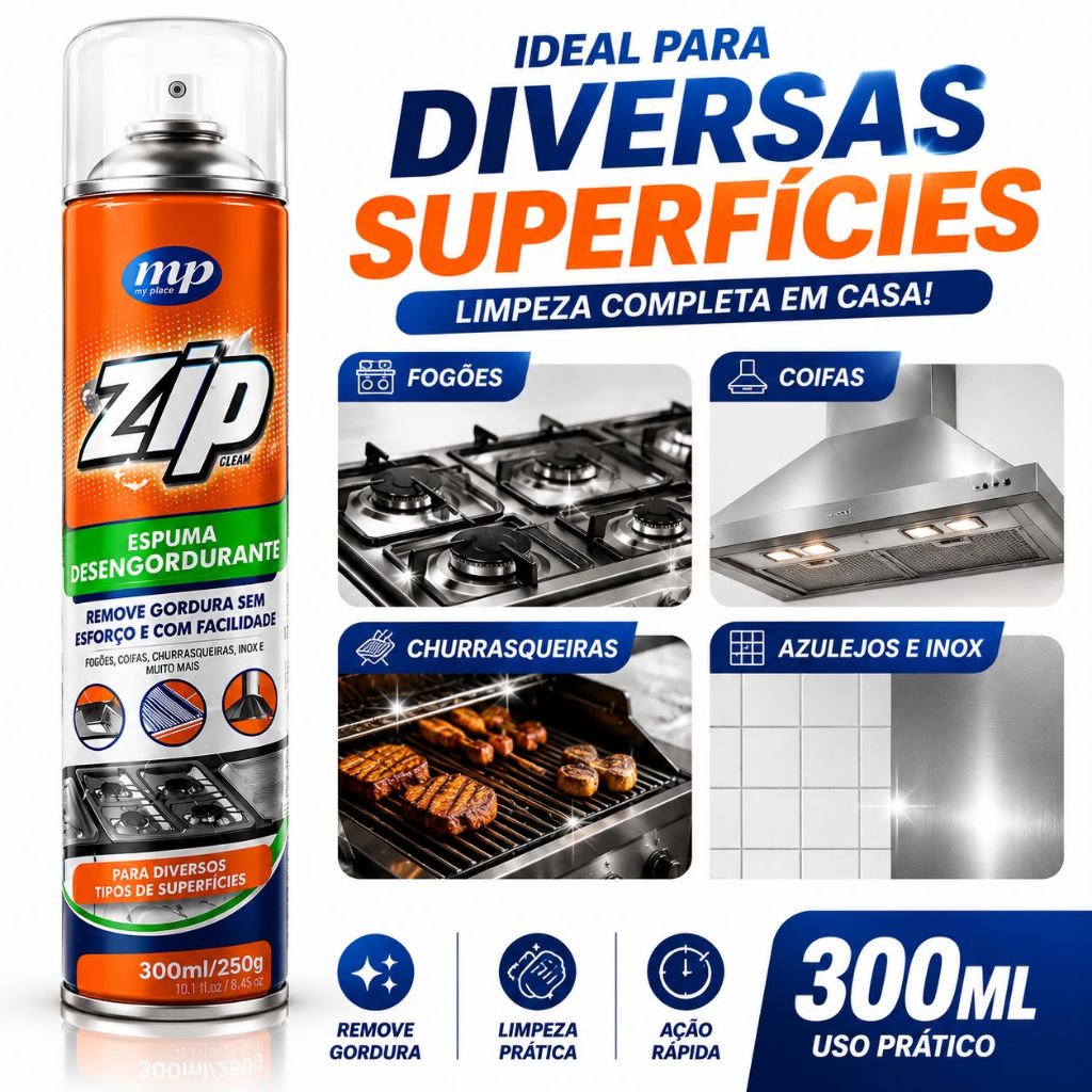 Detalhes do Espuma Desengordurante Zip 300Ml Limpeza Pesada Fogão Forno Air Fryer Coifa Microondas