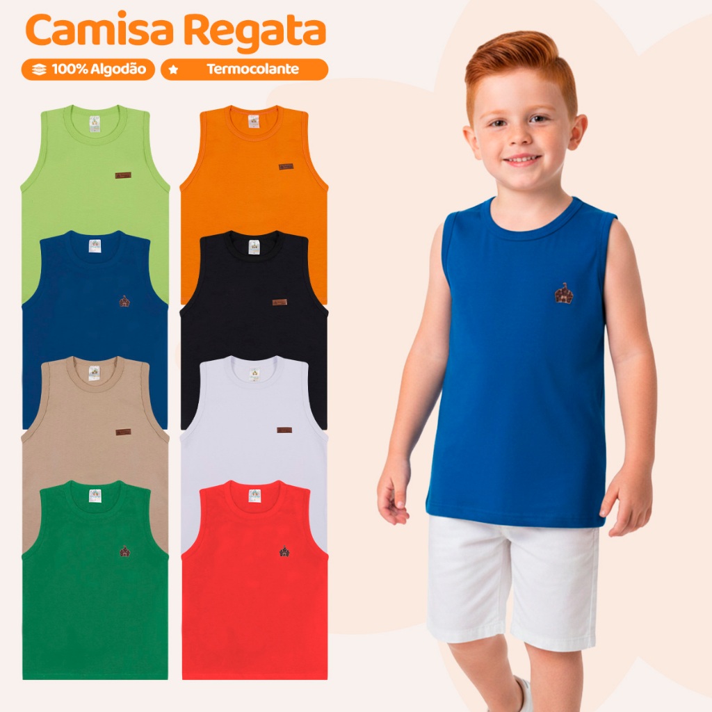 Kit 5 ou 2 Regatas Infantil Menino Básica Lisa Camiseta Sem Manga Masculino Verão Criança Algodão Casual Escolar Kids