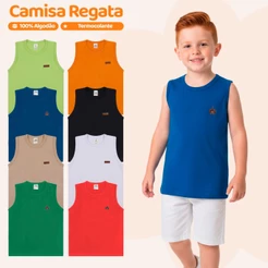 Kit 5 ou 2 Regatas Infantil Menino Básica Lisa Camiseta Sem Manga Masculino Verão Criança Algodão Casual Escolar Kids