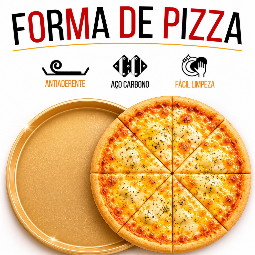 Forma Grande Para Pizza Gold Premium 3, 2 ou 1 Antiaderente Teflon Reforçada Para Forno e Air fryer