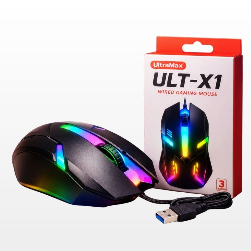 Mouse Gamer Led Rgb 1000 Dpi UltraMax Ergonômico Com Fio USB Para Pc Notebook Computador Home Office Trabalho ULT-X1