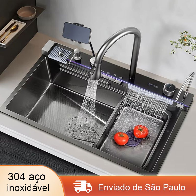Cuba Pia de inox 304 com Acessórios Cascata Smart Multifuncional visor digital de slot e torneira