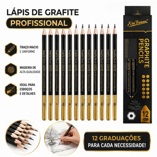 12 Lápis Grafite 8mm 2H-8B Profissional com Esfuminho Desenho Artístico Esboço Sombras 005