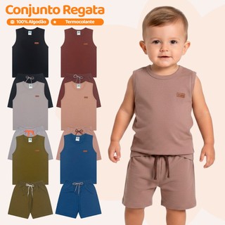 Kit 3 ou 2 Conjuntos Minimalista Regatas Bebê Menino Neném Baby Básica Lisa Camiseta Masc…