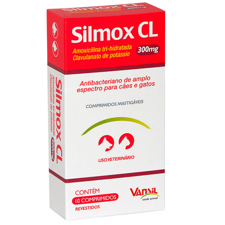 Silmox CL 300mg Antibacteriano Amoxicilina para Cães e Gatos 10 Comprimidos Mastigáveis - Vansil