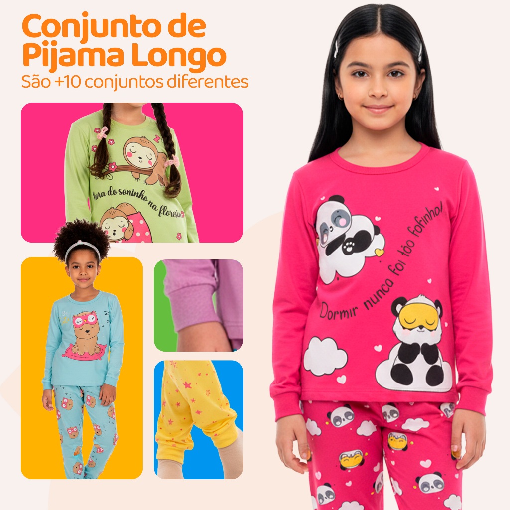 Pijama Infantil Menina Manga Longa Escolha Seu Modelo, com Estampas Fofas e Conforto Infantil Feminino Frio Inverno l15 · foto 2
