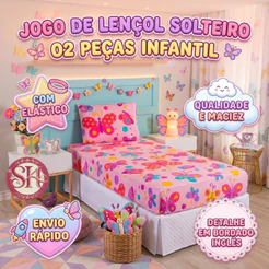 Jogo de Lençol Infantil 2 Peças Solteiro Estampado Menino Menina Crianças