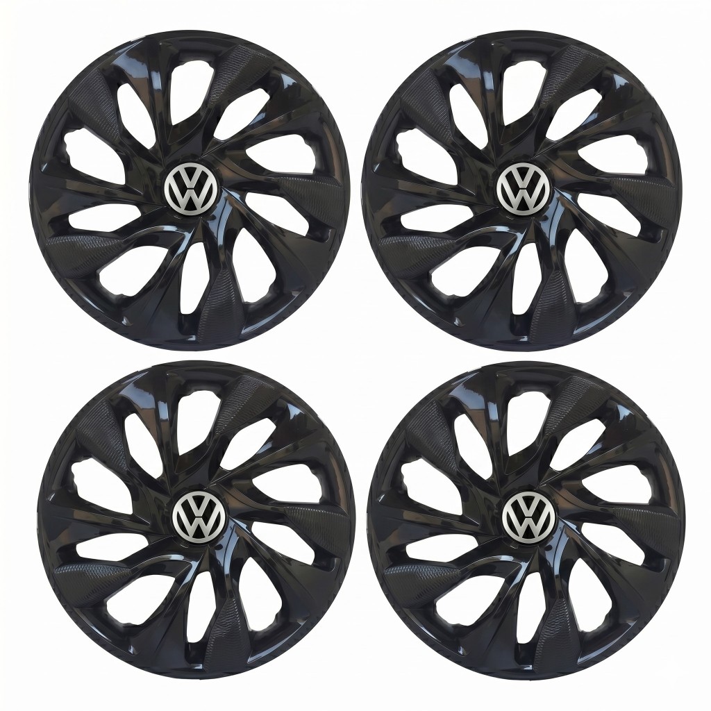 Jogo Calota DS4 VW Preto Brilhante Apolo Bora Crossfox Fox Gol Voyage Parati