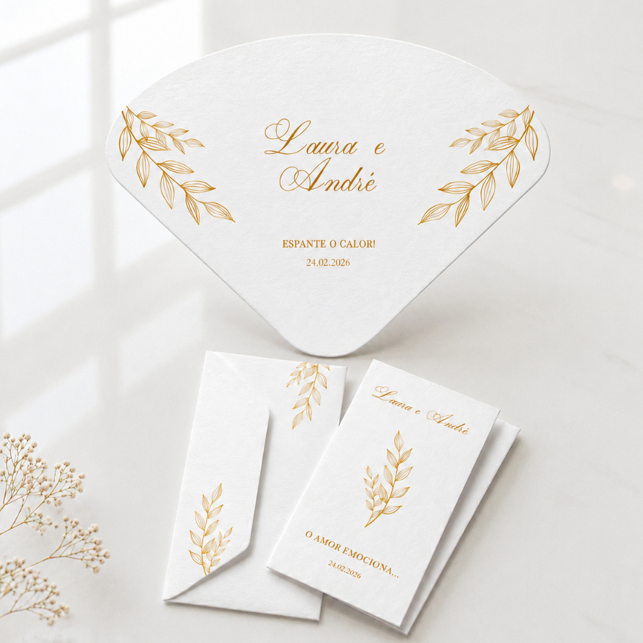 Kit Lágrima de Alegria e Leque Ventarola Casamento Personalizado Amarelo Girassol Dourado