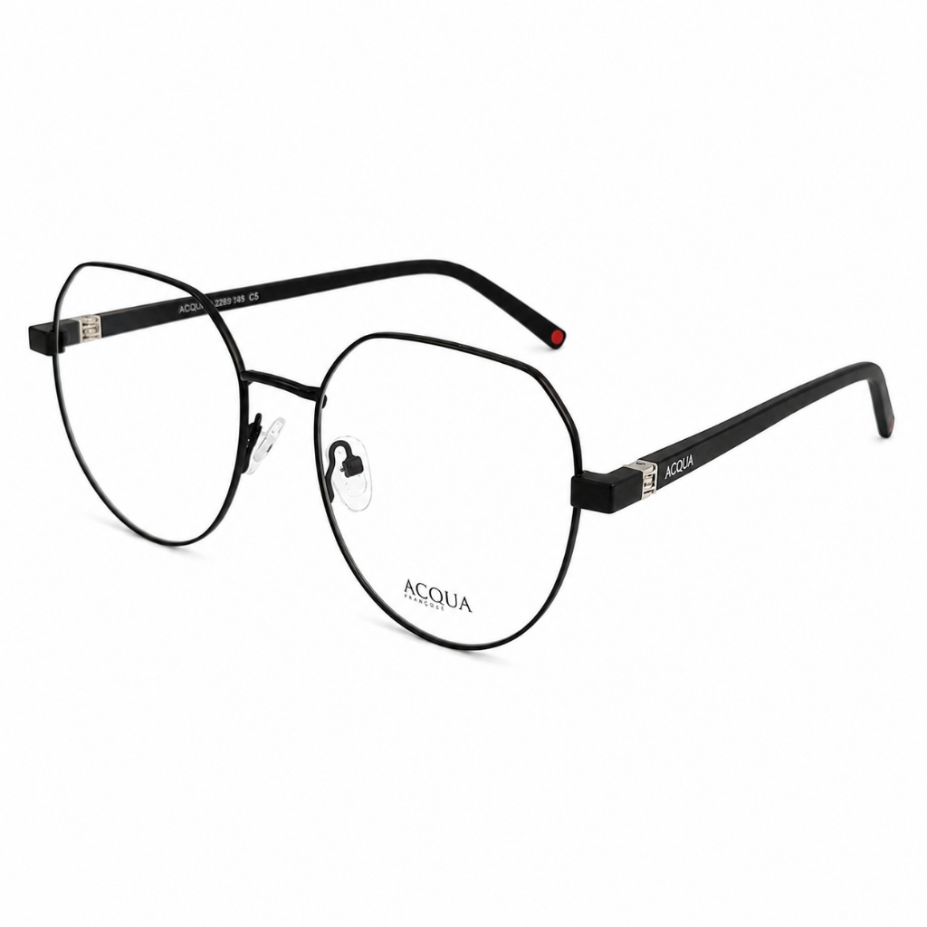 Armação Óculos Grau Acqua 53-18-137 Unissex Redondo Metal Preto Premium Leve Elegante