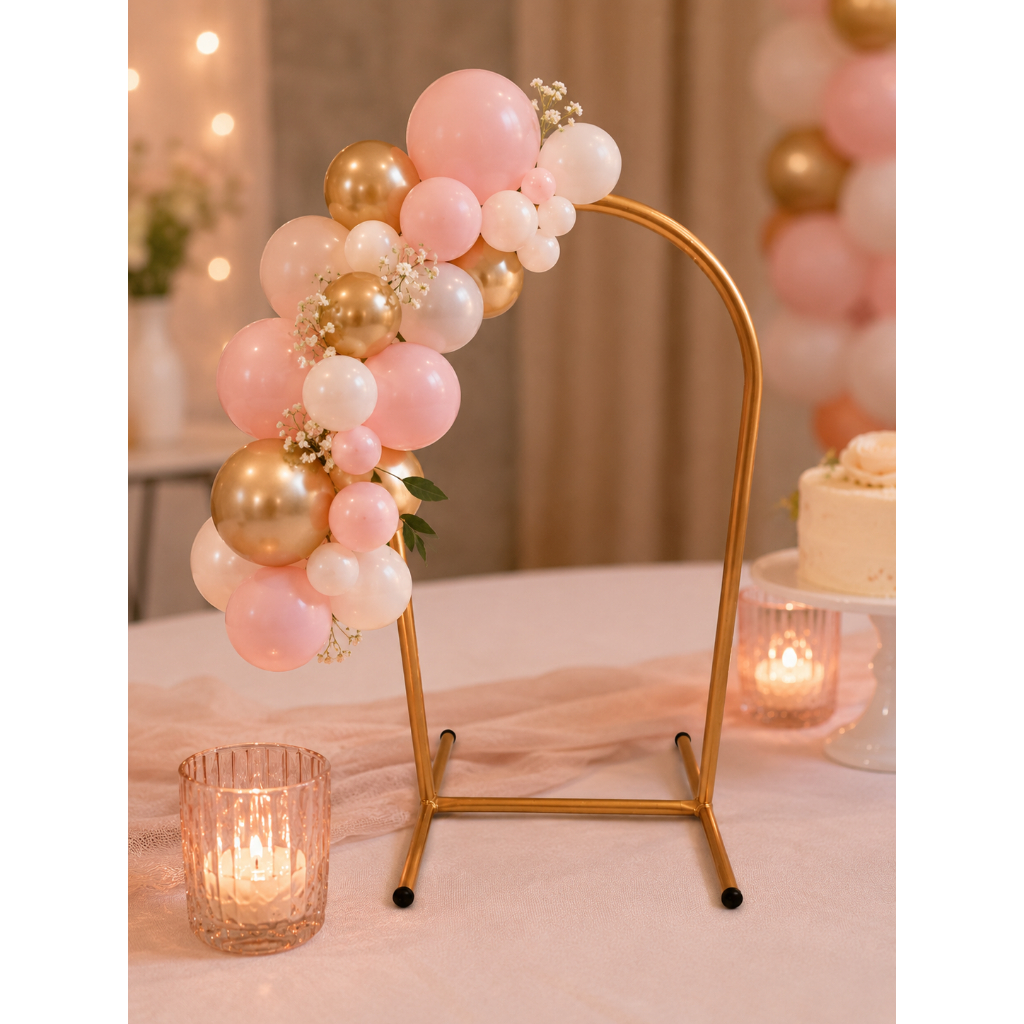 Mini Arco Romano Decorativo de Mesa Dourado Desmontável para Flores Balões e Festas
