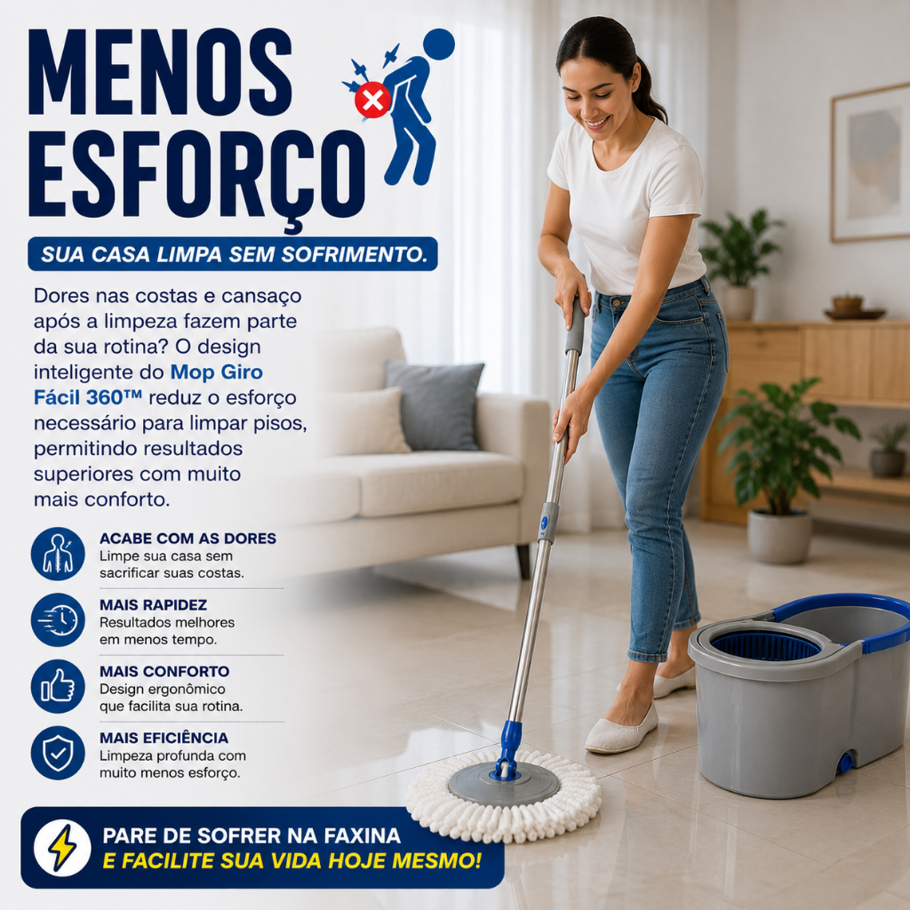 🏆 Mop Giratório 360 Com Balde 13L Esfregão Limpeza Prática Centrífuga Fácil Sem Molhar as Mãos