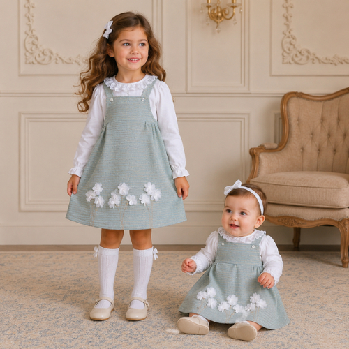 Vestido Bebê Menina Luxo com Flores 3D e Blusa Manga Longa Renda – Lookinho Elegante Infantil Brokinha