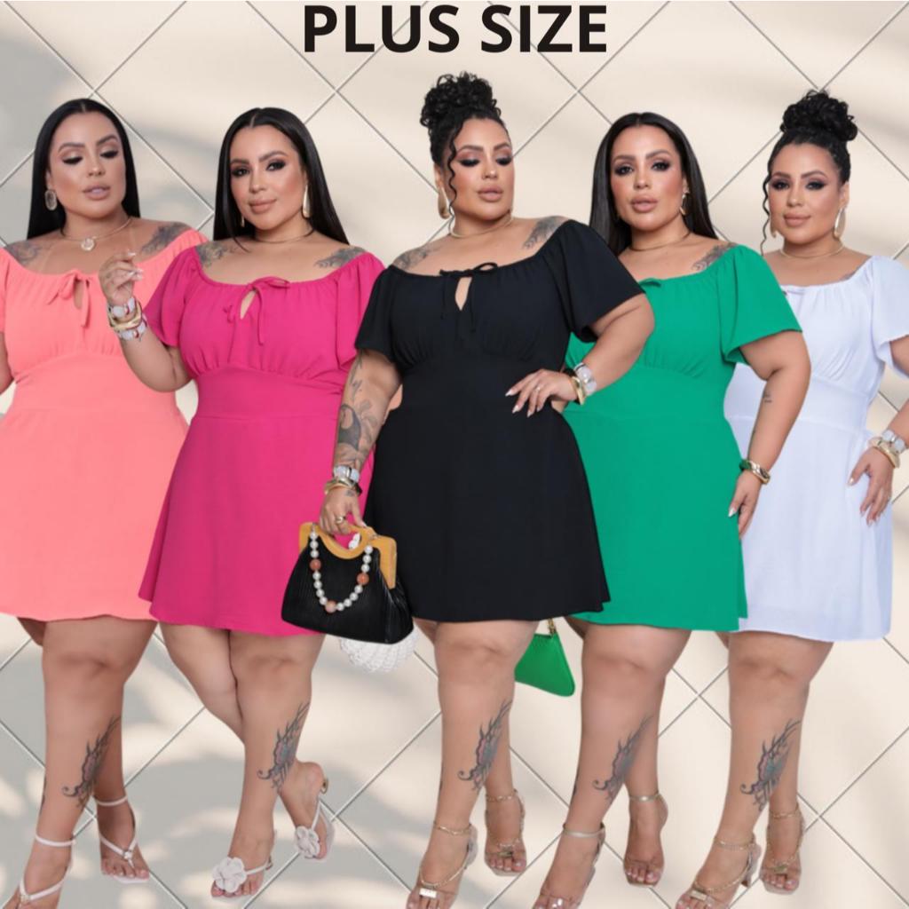 ✨Vestido Macaquinho Manga Curta Elegante Casual Feminino Plus Size Duna Elastex Nas Costas Ciganinha Duna