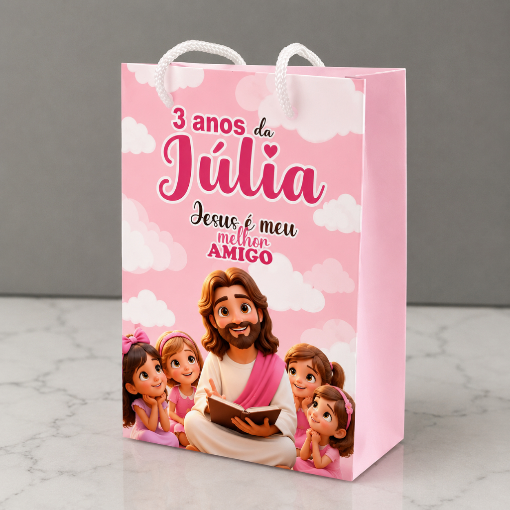 Kit Sacolinha 10|15|20 Personalizada Jesus Amigo Fem Festa 10x15cm | Lembrancinha, Embalagem, Kit Presente com Alça