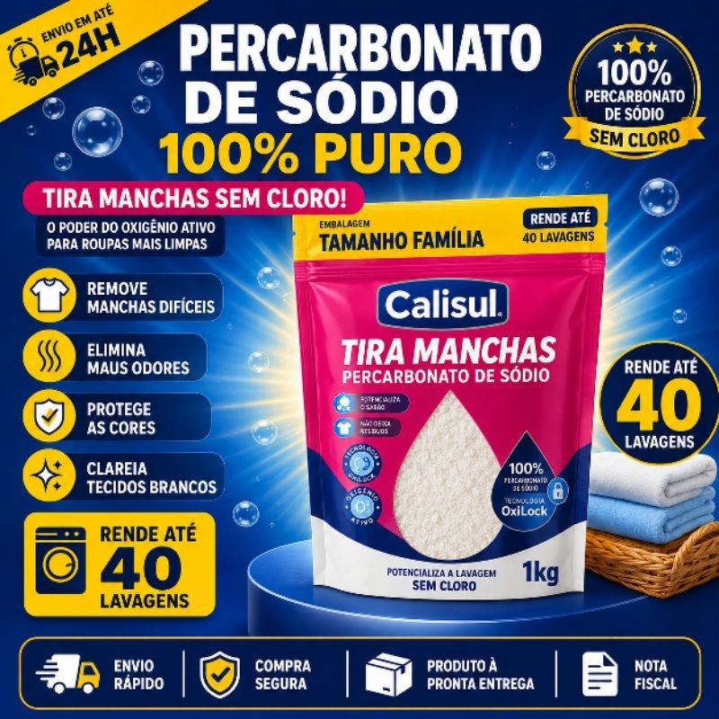 Percarbonato de Sódio 100% Puro Calisul Tira Manchas Sem Cloro Oxigênio Ativo Clareador de Roupas