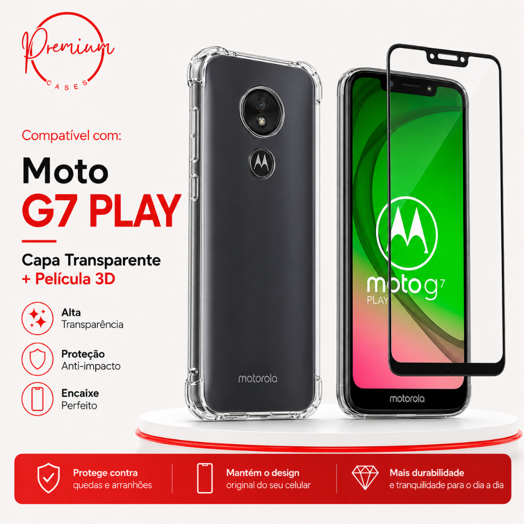 Capa Capinha Anti Impacto Compatível Com Moto G7 Play E/OU Película 3D Vidro Temperado