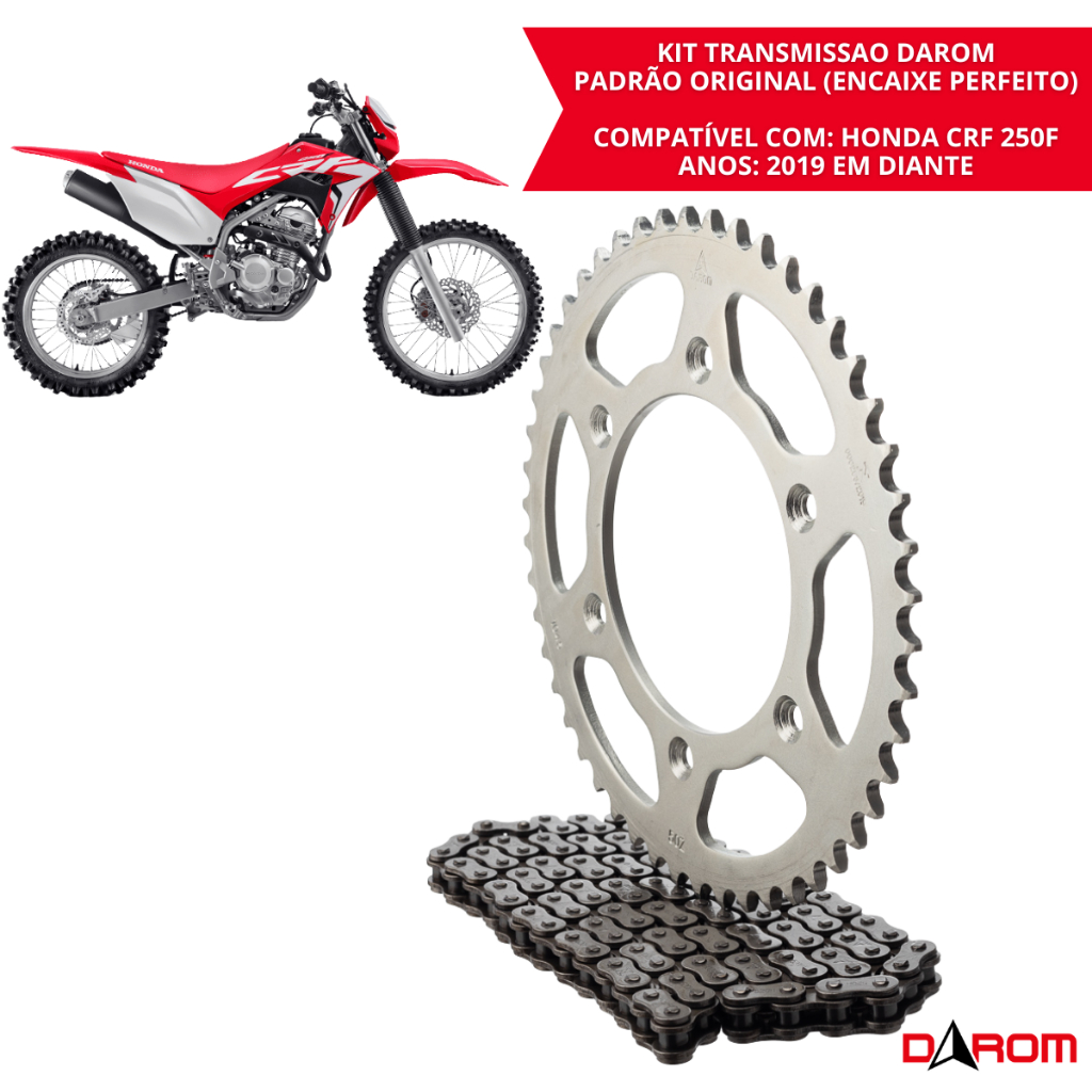 Kit Relação Transmissão Darom CRF 250F 2019 2020 2021 2022 2023 2024 2025 Corrente 520HX Coroa 50D Pinhão 13D