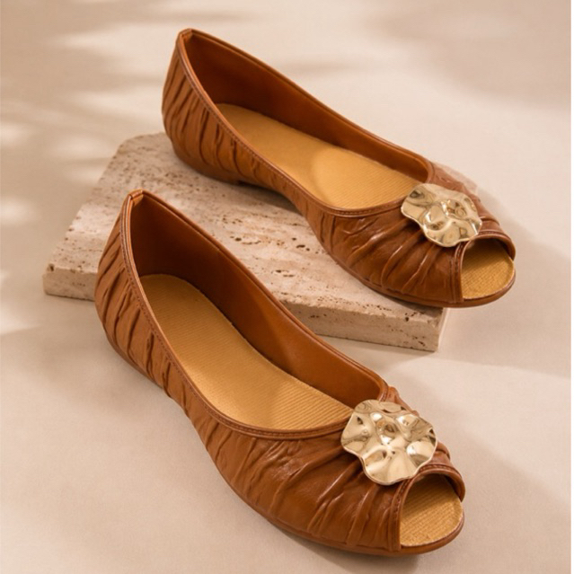 Sapatilha Feminina Sandalia Elegante Detalhe Dourado Palmilia Confortavel Casual Estilosa Mulher Sandalia
