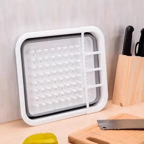 Escorredor Louças Prato Silicone Retrátil Dobrável Cinza