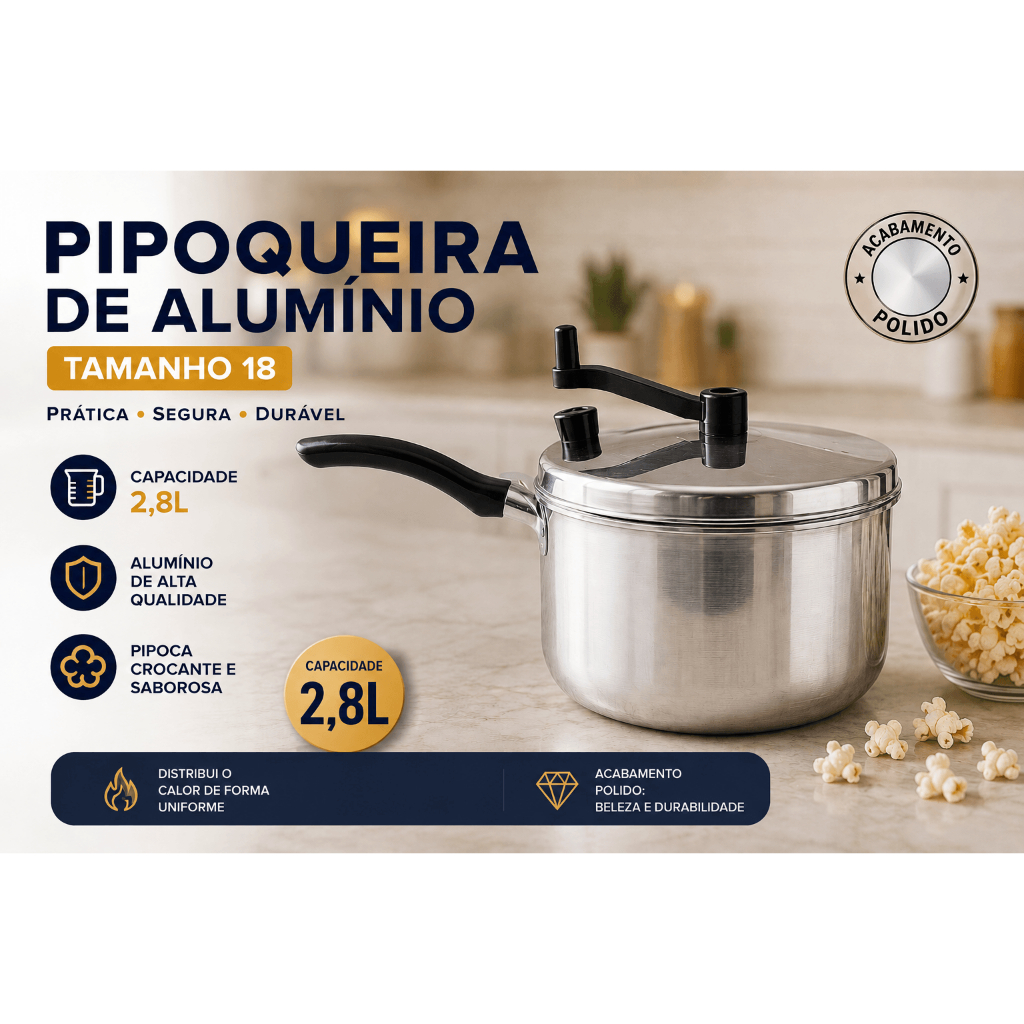 pipoqueira pop 2,5l aluminio tamanho 18 panela de pipoca