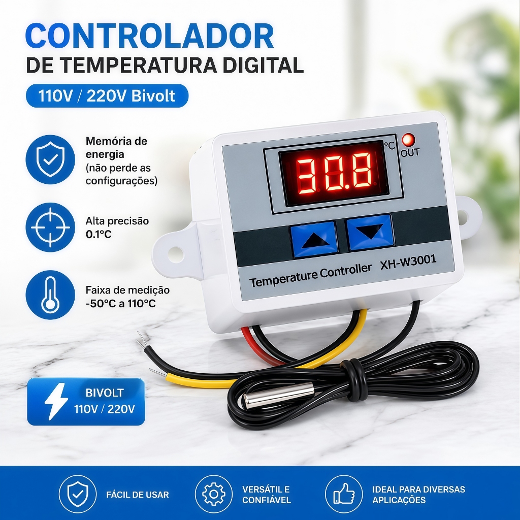 Termostato Digital W3001 Controlador De Temperatura Bivolt 110V 220V Para Chocadeira Geladeira Estufa Com Sensor NTC