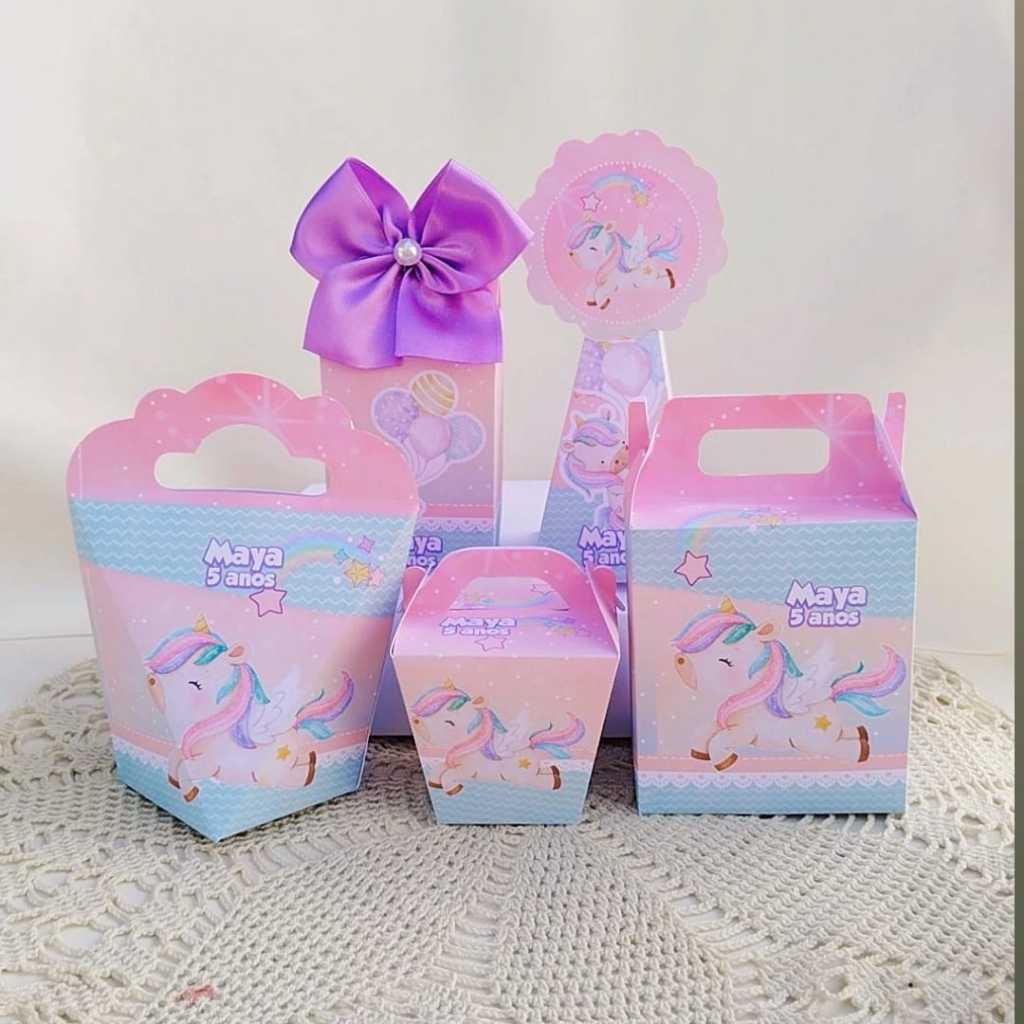 Kit Festa UNICORNIO CANDY Temas Caixinhas Personalizadas Lembrancinhas para Festas PEGUE E MONTE
