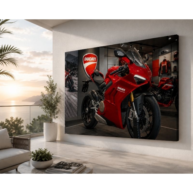QUADRO DECORATIVO MOTO DUCATI ESPORTIVA VERMELHA.