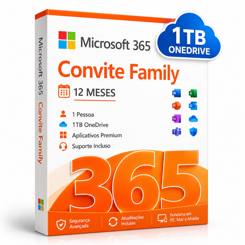Microsoft 365 12 Meses Original | 1TB OneDrive | Cartão Físico