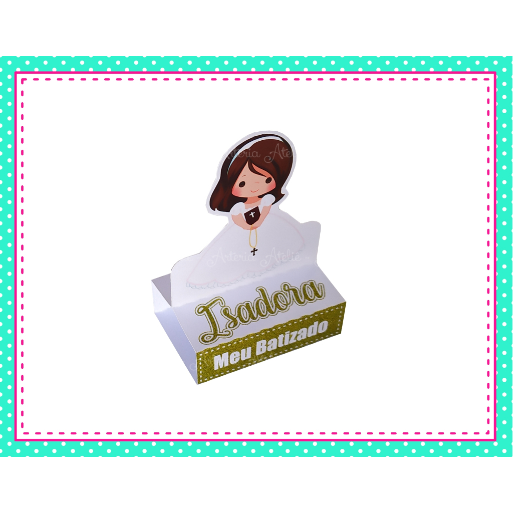 20 Caixa Porta Bis Duplo Tag Aplique Lembrancinha Decoração Festa Batizado Batismo Anjinha Anjo Menina Rosa Dourado