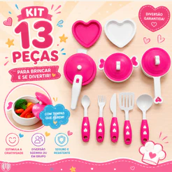 Kit Cozinha Brinquedo Infantil Chef Kids Panelinhas Talheres Faz de Conta Meninas