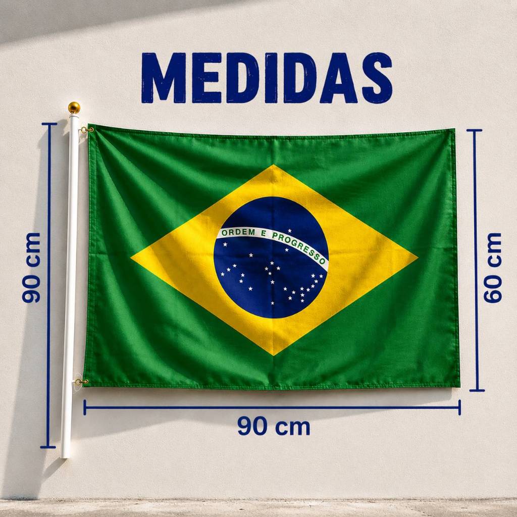 Bandeira do Brasil 90x60 cm com Haste 90 cm plástico  para Torcida  e Decoração
