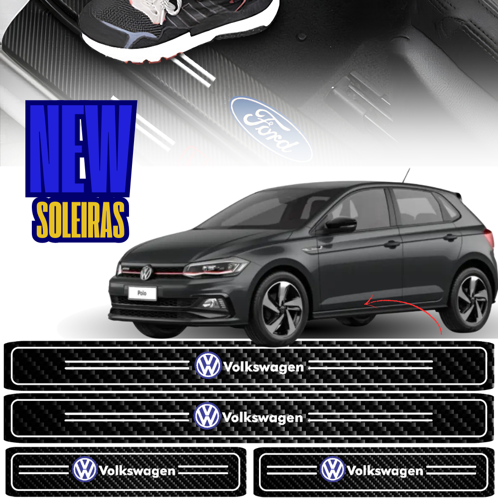 Soleiras Porta Compatível Linha Volkswagen Fibra Carbono 4 Peças Automotiva Profissional Autocolante