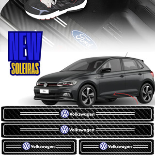 Soleiras Porta Compatível Linha Volkswagen Fibra Carbono 4 Peças Automotiva Profissional Autocolante