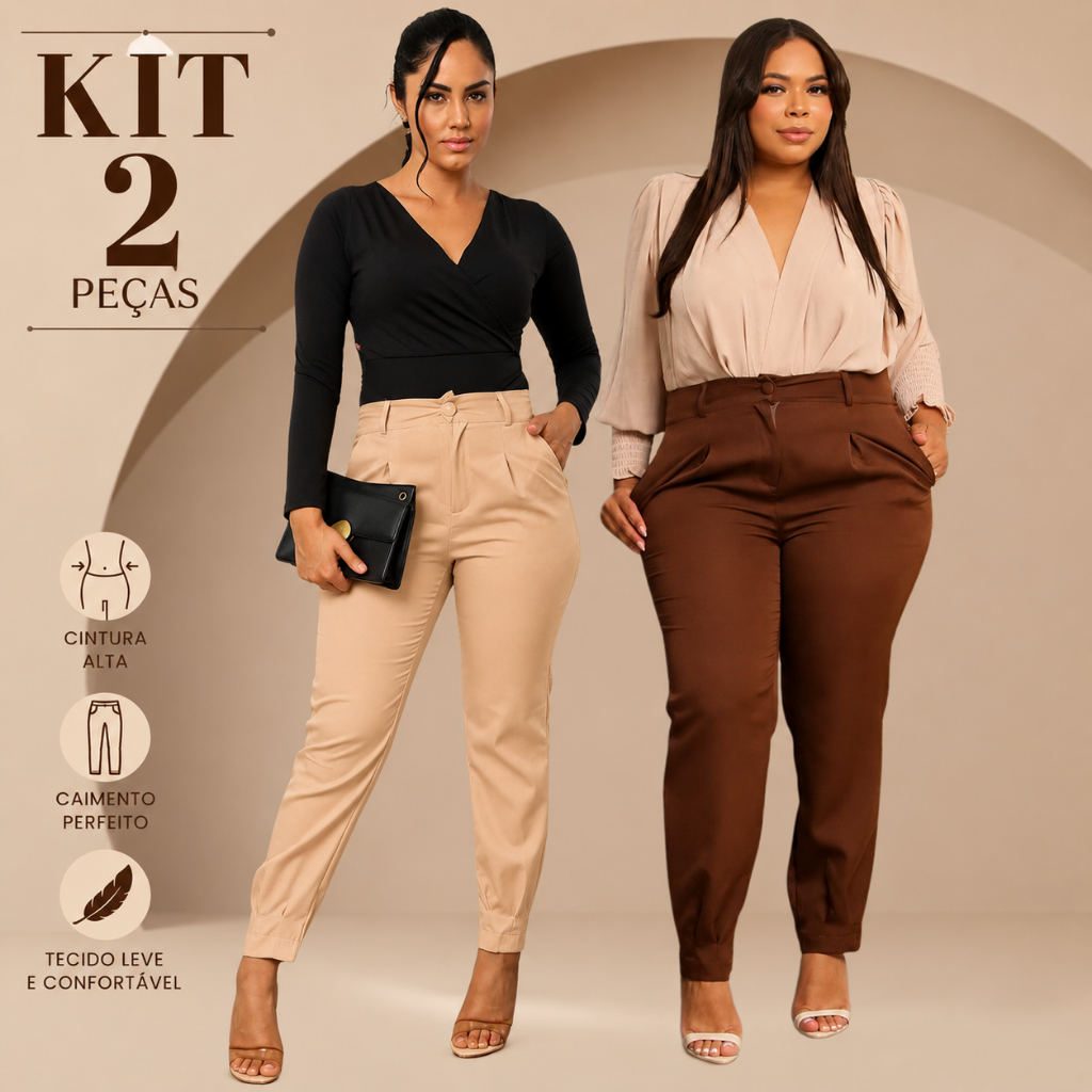 kit 2 Calça feminina Calça Plus Alfaiataria Premium Calça Cenoura Jogger P ao G3
