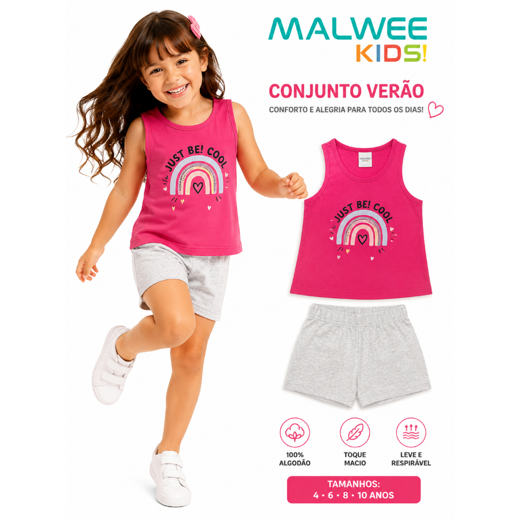 Conjunto Infantil Menina Malwee Kids Verão 4 6 8 10 Anos