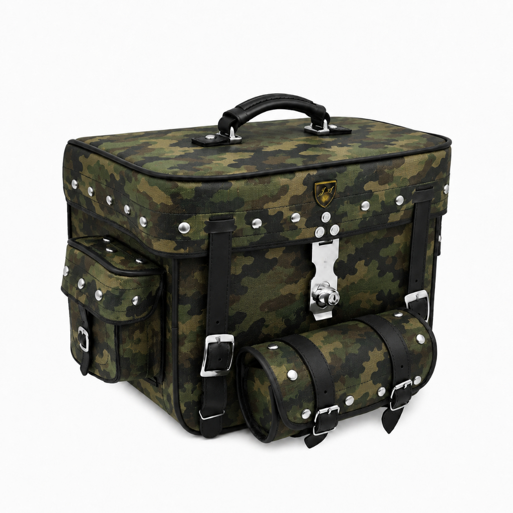 BOLSA TRASEIRA 58 LITROS COM CHAVE MODELO CAMUFLADA COM CRAVO