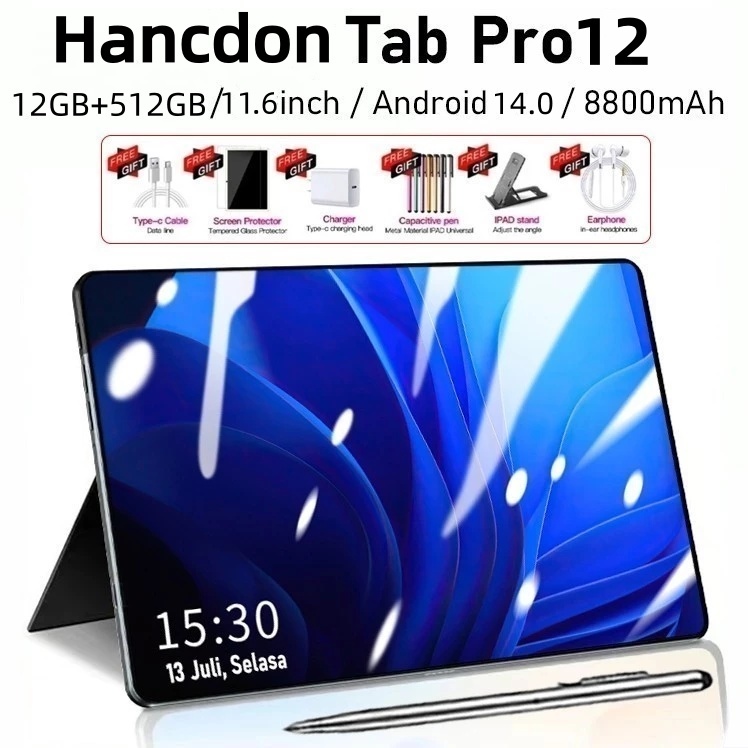 Hancdon Tablet PC Pro12 MAX - Potência Máxima para Jogos e Multitarefa! 12GB + 512GB Tela 11.6" HD+ e Câmera 24+48MP