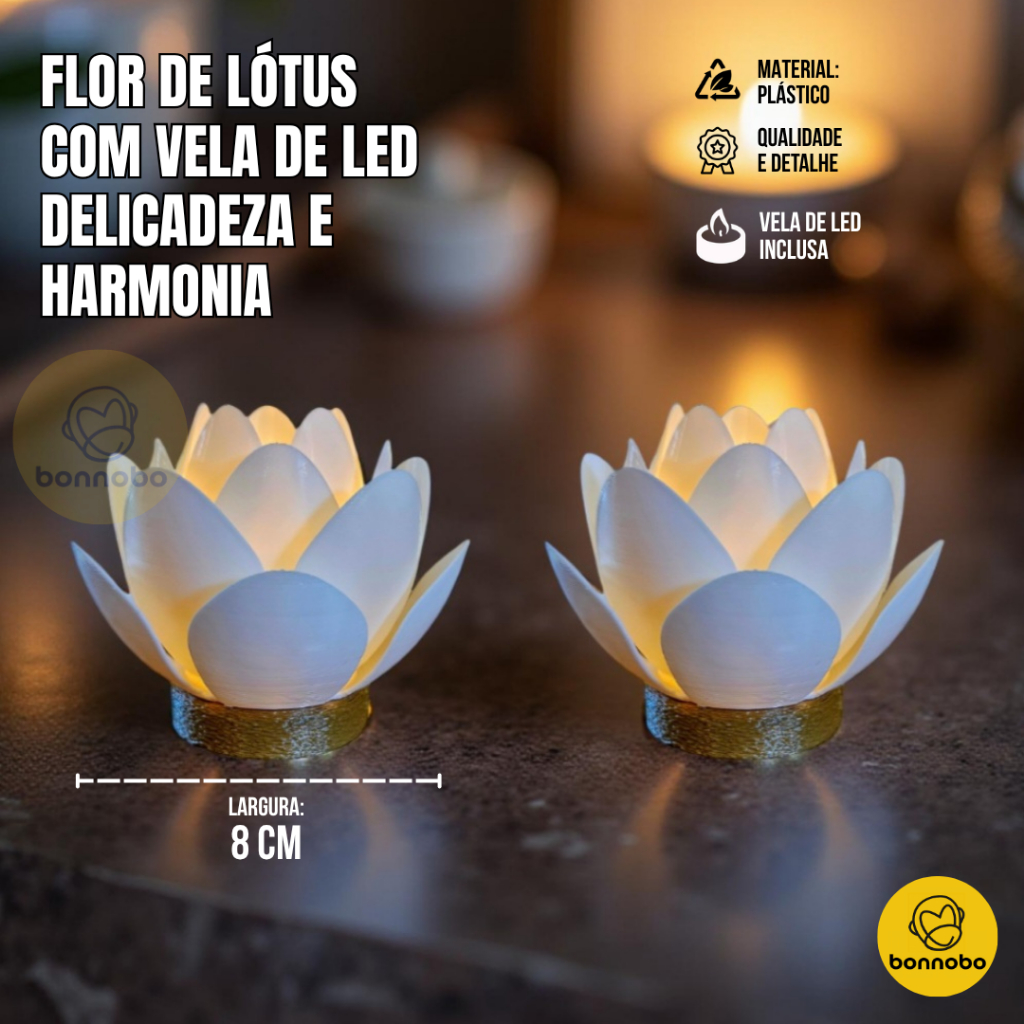 Imagem Flor de Lótus Decorativa com Luz LED – Enfeite Zen para Ambiente Relaxante  - Inclui Velinha de LED.