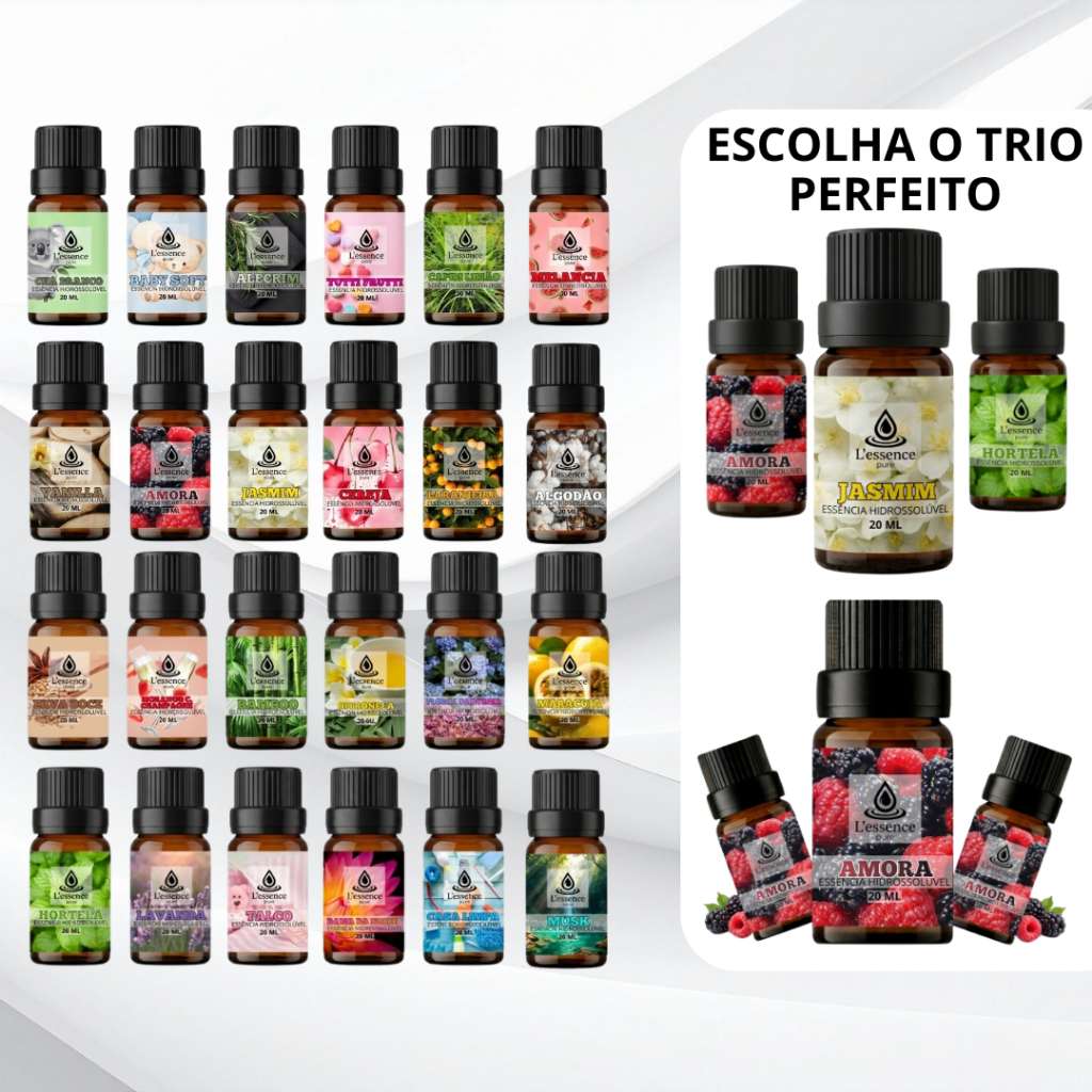 Kit 3 Essências Hidrossolúvel 20ml | Aromatizante para Umidificador | +34 Fragrancias & Combinações