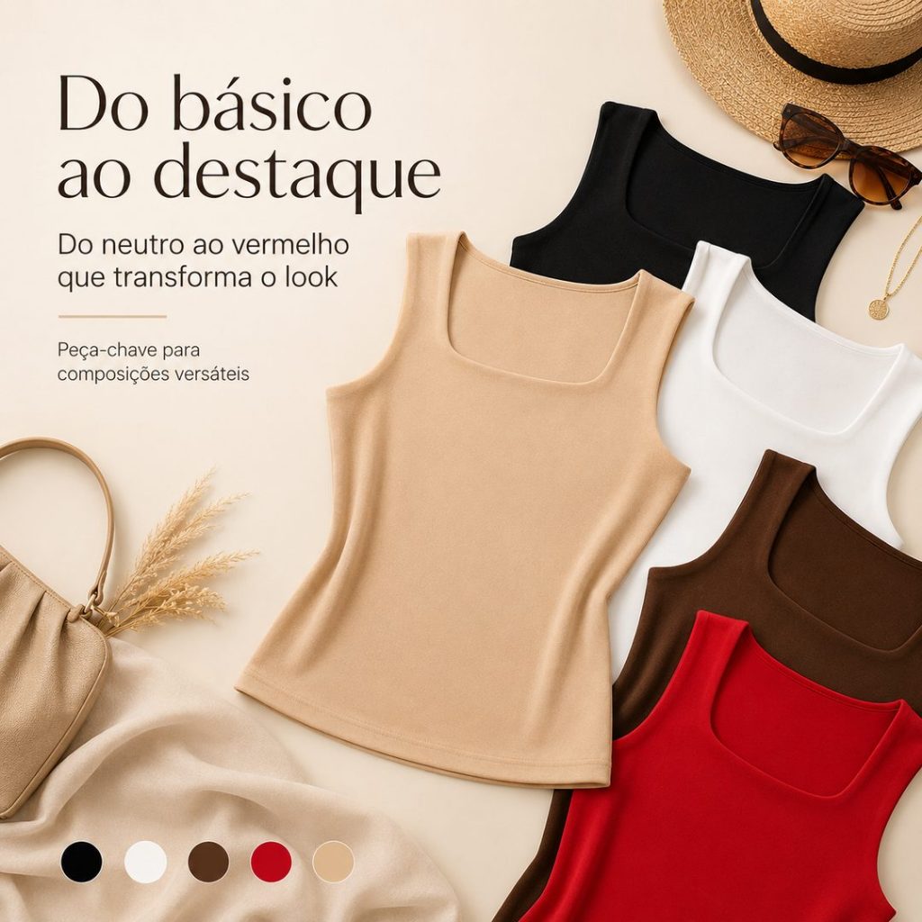 Kit 4 Regatas Feminina Decote Quadrado Suplex Lisa Elegante Tendencia Verao Blogueira Fashion