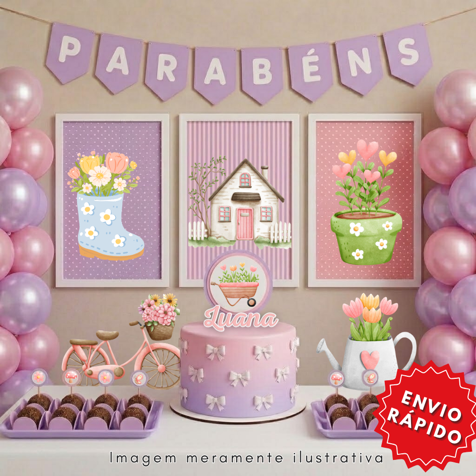 ENVIO RÁPIDO Kit Festa JARDIM ENCANTADO | Personalizado Só um Bolinho Aniversário/ Mêsversario/ Festa na Escola