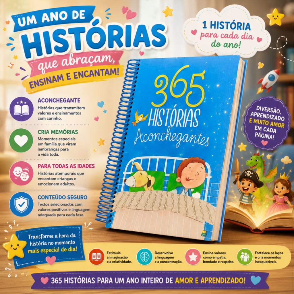365 Histórias Aconchegantes Contos Infantis Educativos + de 300 Histórias e Ilustrações Espiral