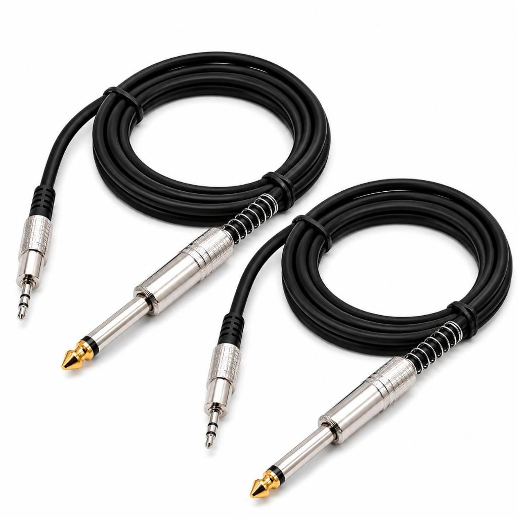 Kit 2 Cabos P2 Estéreo Para P10 Mono 1,8m MXT Áudio Profissional Mesa Som Amplificador Instrumentos