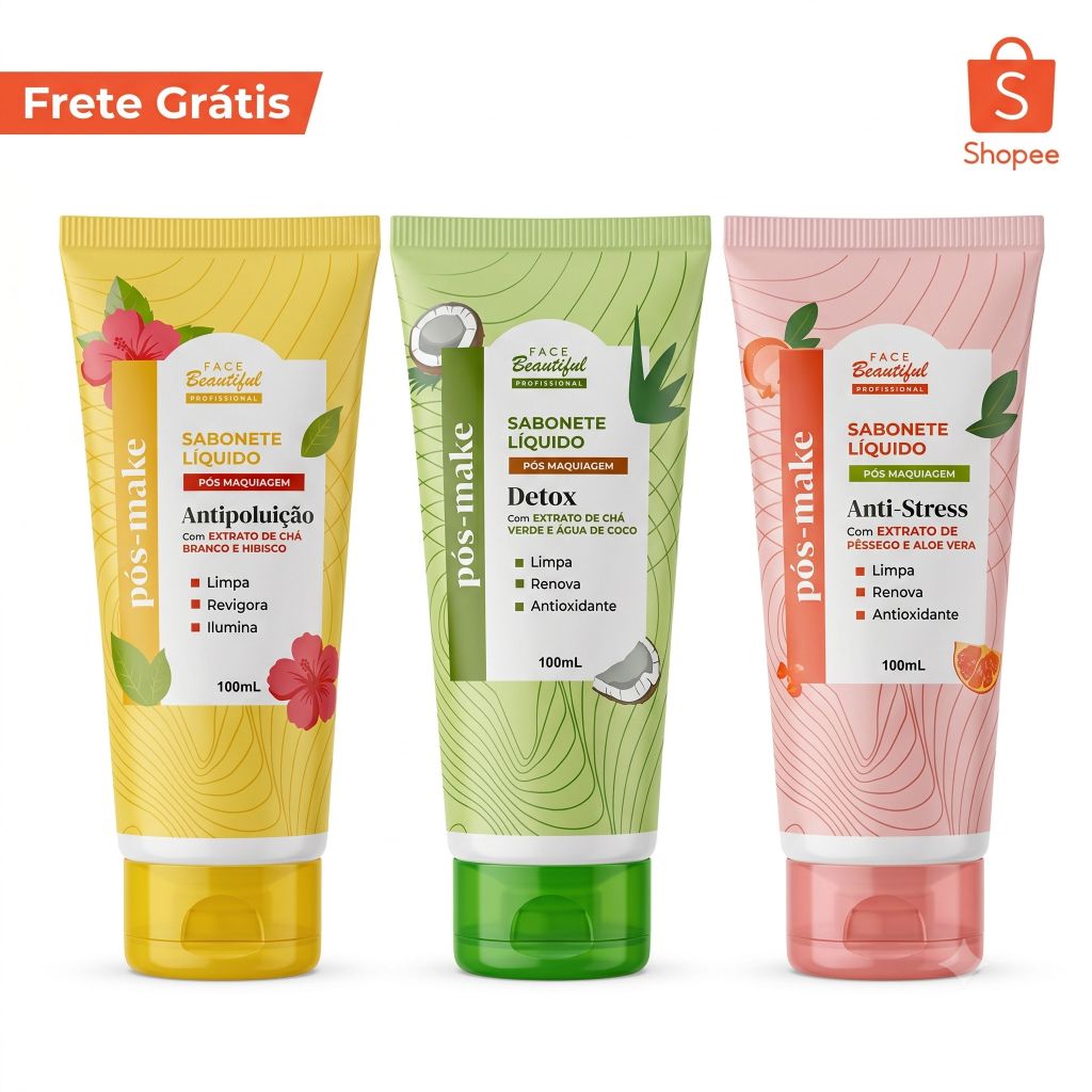 Sabonete Pós Make Limpeza Facial Rosto Demaquilante  Skincare Antipoluição Detox Anti-Stress Face Beautiful 100ml